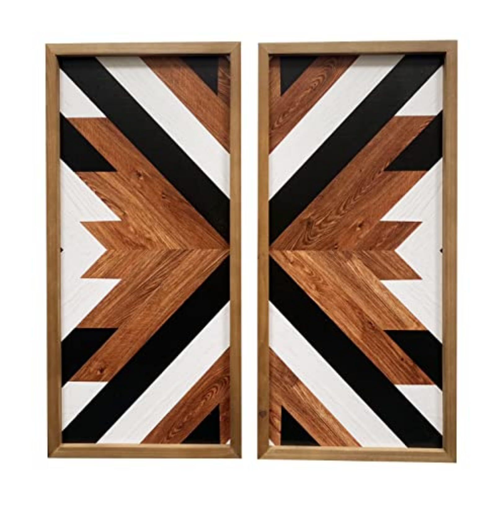 flangairy front view pair showing warm wood-grain and Aztec pattern, adds rustic focal point