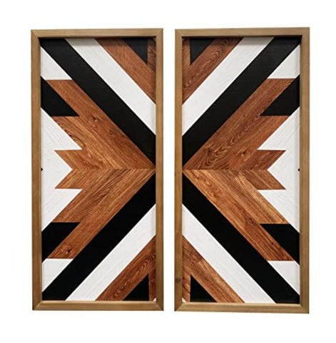 flangairy front view pair showing warm wood-grain and Aztec pattern, adds rustic focal point