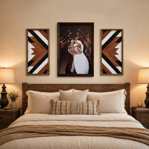 flangairy two panels displayed separately on different walls, suggests flexible placement