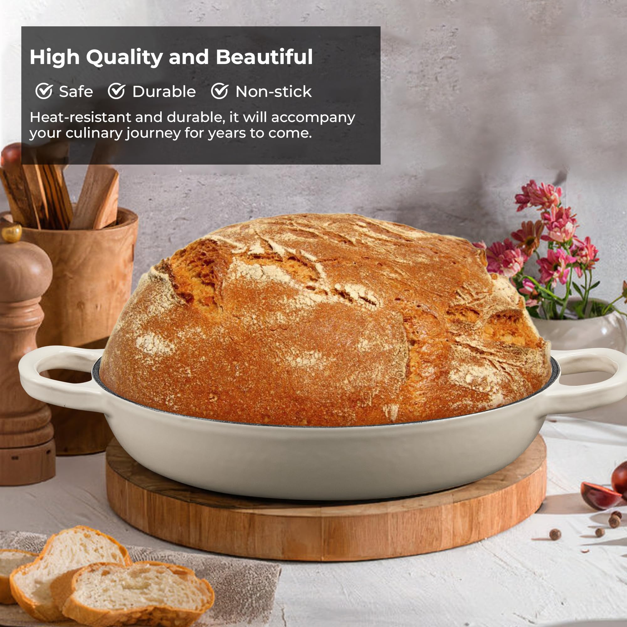 FLAVORIX baked sourdough loaf inside pot showing crisp crust and even bake