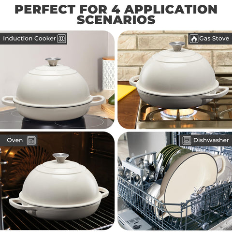 FLAVORIX size comparison with hand and knife showing 6-quart capacity for home baking