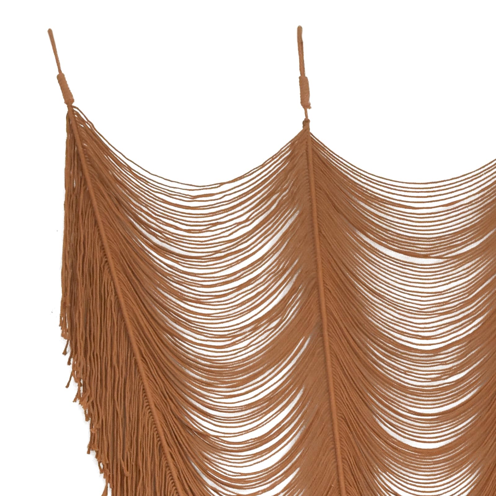 Flber macrame beside measuring tape showing true 59 by 75 inch size