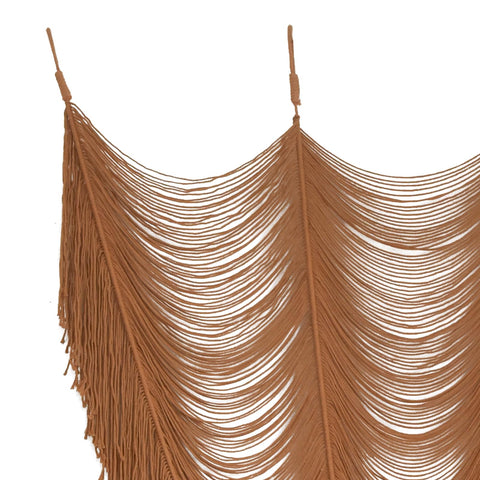 Flber macrame beside measuring tape showing true 59 by 75 inch size