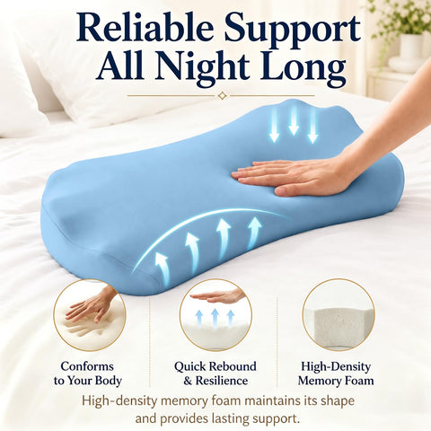 Fledano pillow next to a hand to show scale and compact portability