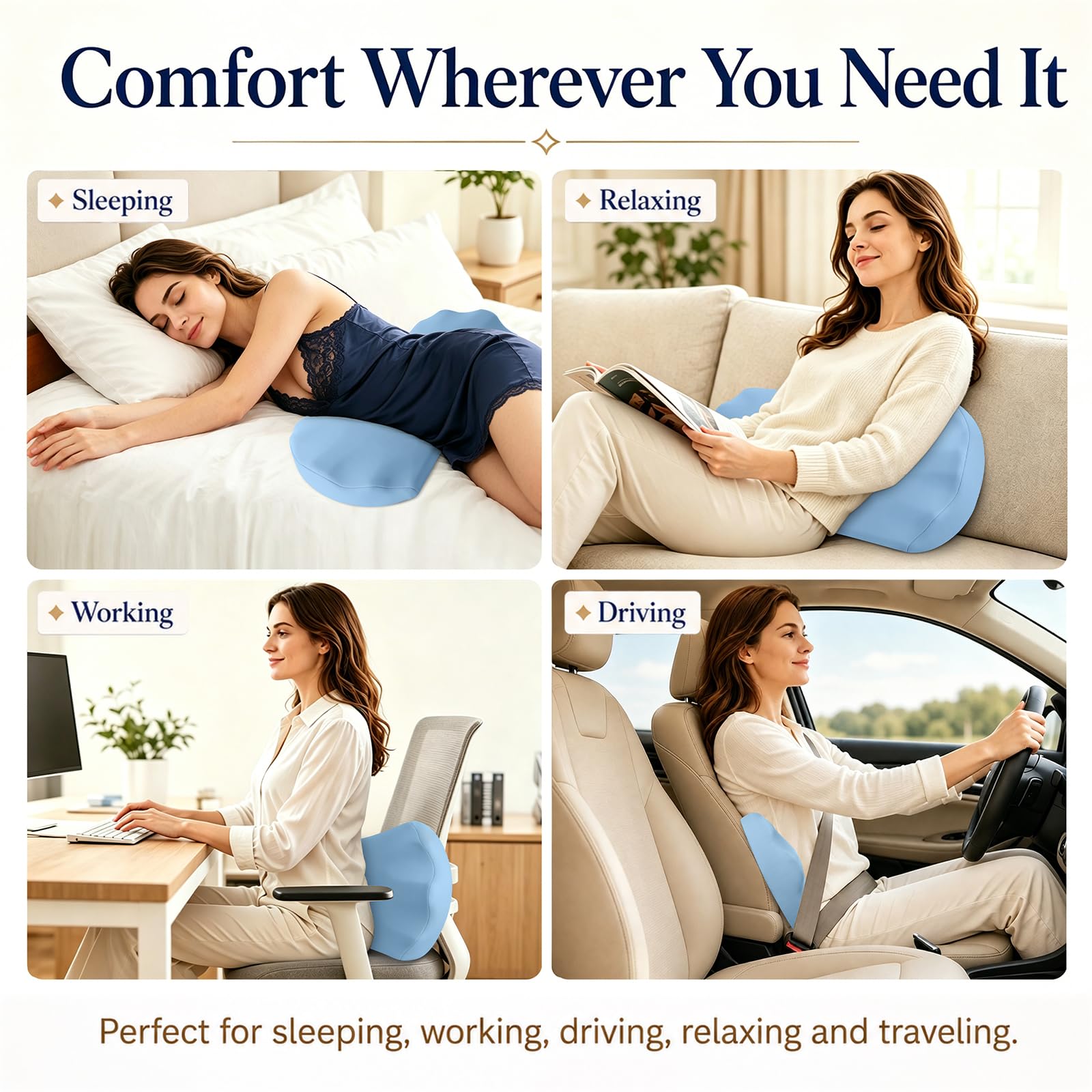 Fledano pillow used under knees to elevate legs and reduce pressure