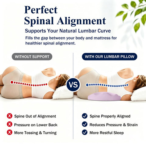 Fledano pillow placed under knees to elevate legs and relieve lower back tension