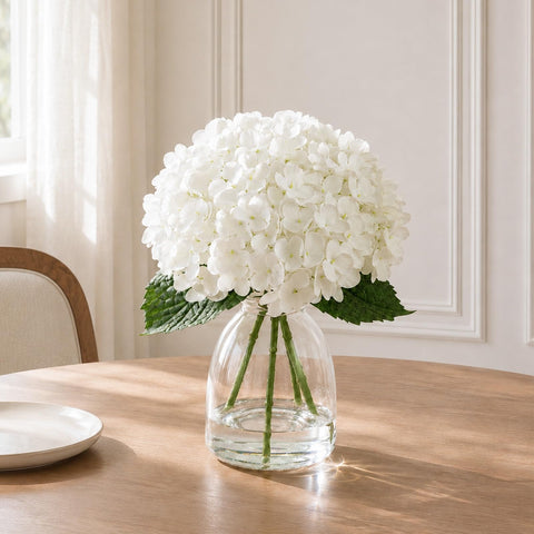 FLEURIFI hydrangea vase styled on a bedside table adding low-maintenance charm