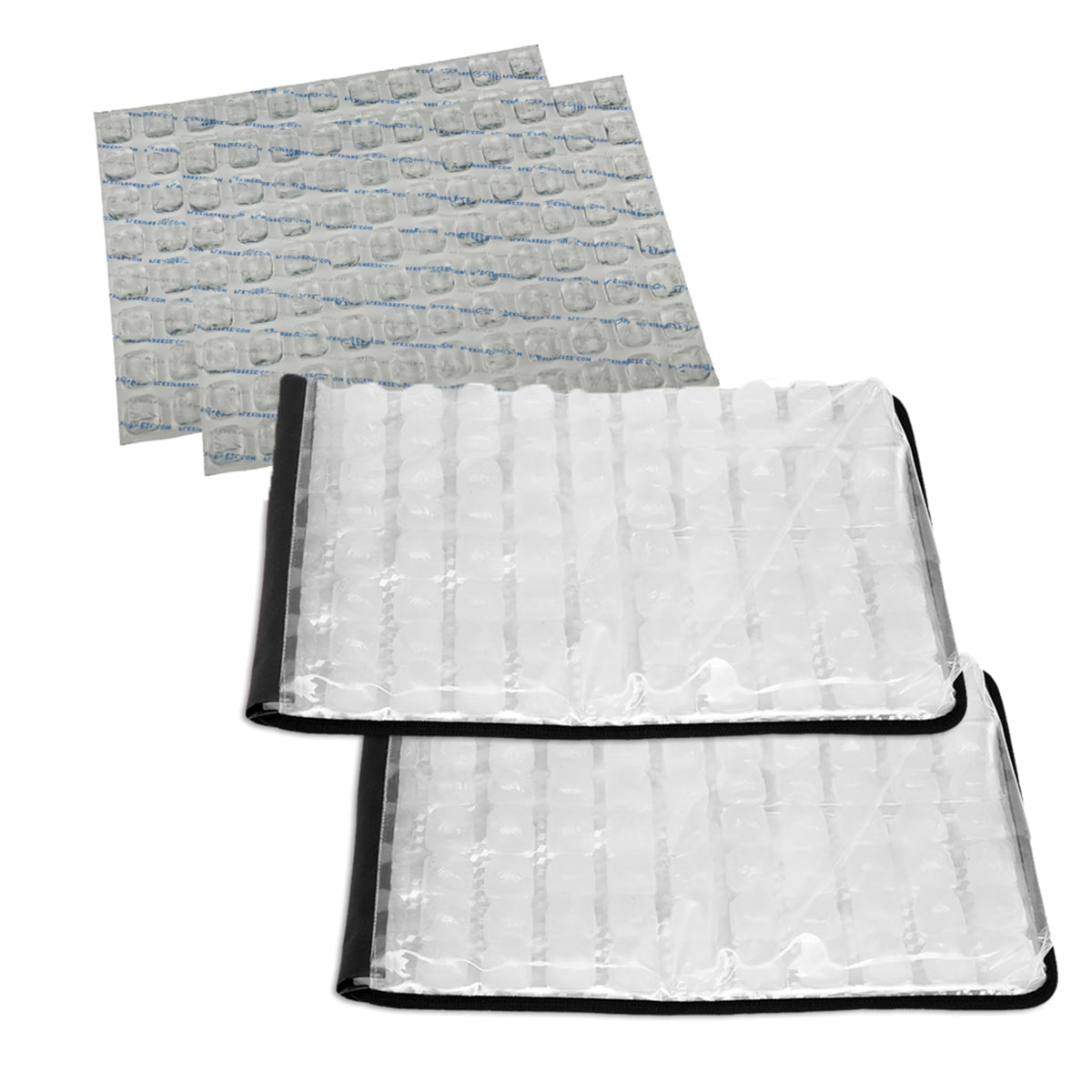 FlexiFreeze front view showing two black mats and packaging for neat transport and cooling