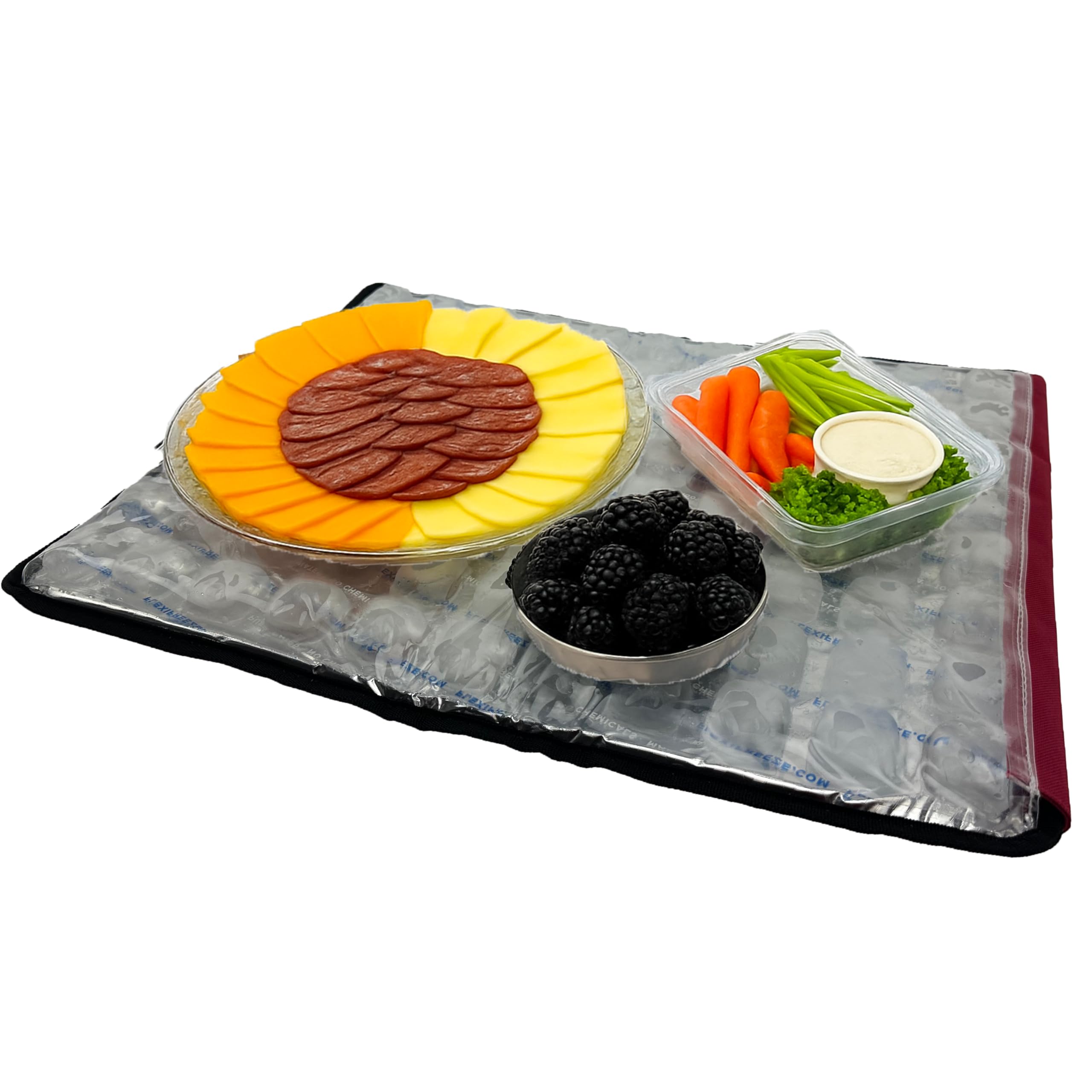 FlexiFreeze party mat front view showing red cooling surface and clean presentation benefit