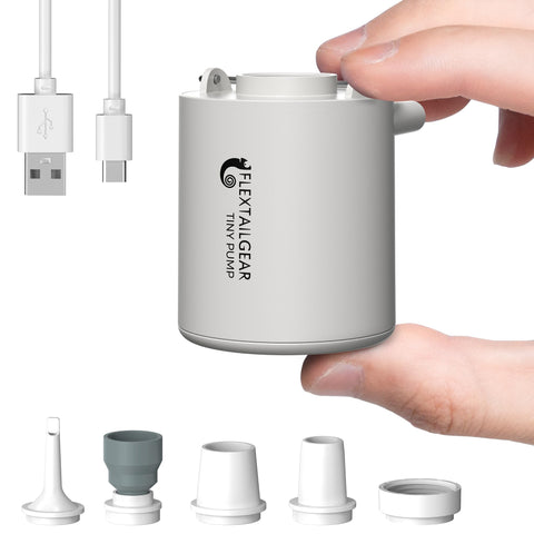 FLEXTAILGEAR front view of compact pump showing pocket-sized portability and quick inflation benefit