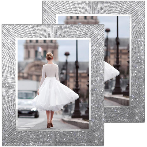 Flocey front view of both frames showing decorative glitter and clear display for elegant presentation