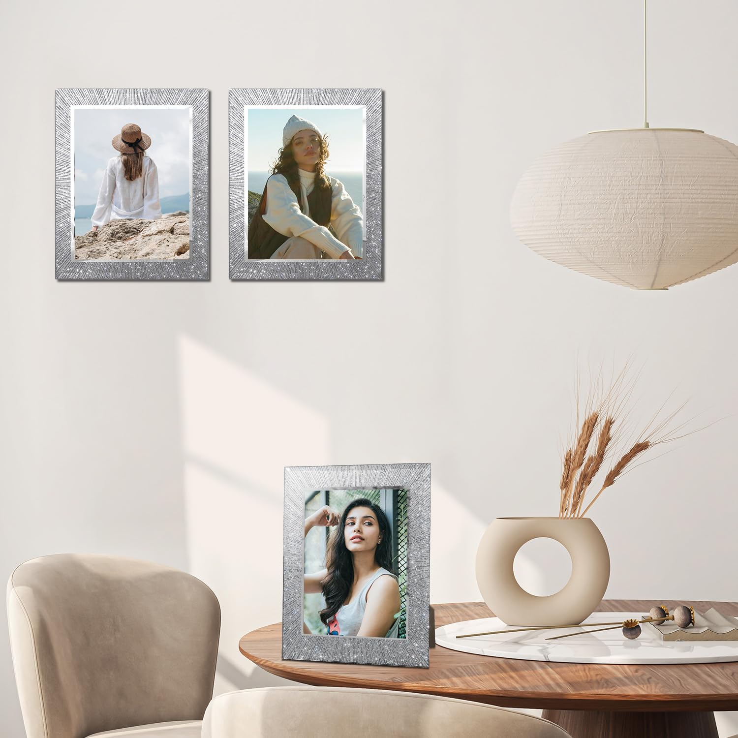 Flocey frame beside ruler showing 9.8 by 11.8 inch outer dimensions for accurate sizing