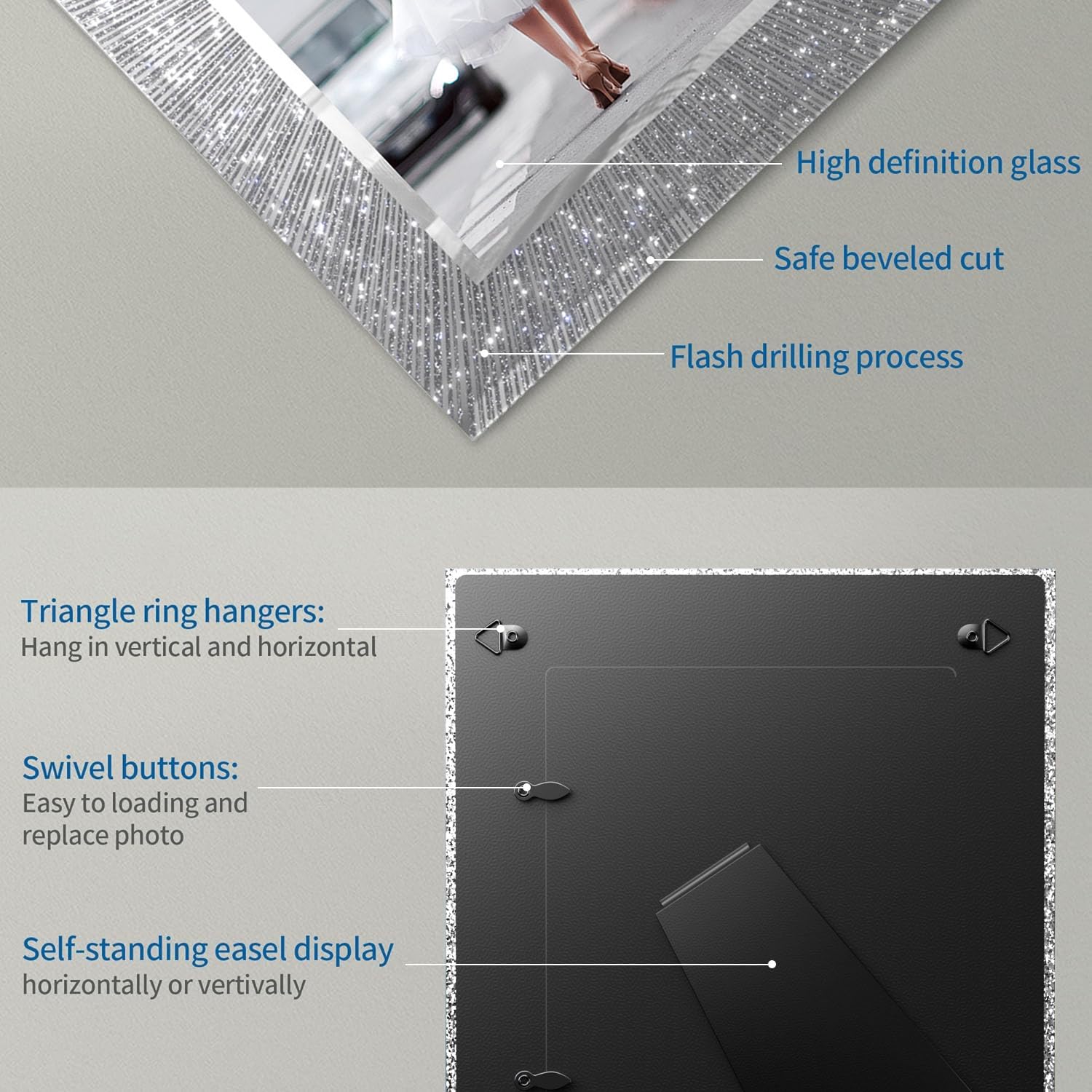 Flocey framed photo hanging on wall showing easy vertical installation and decorative impact