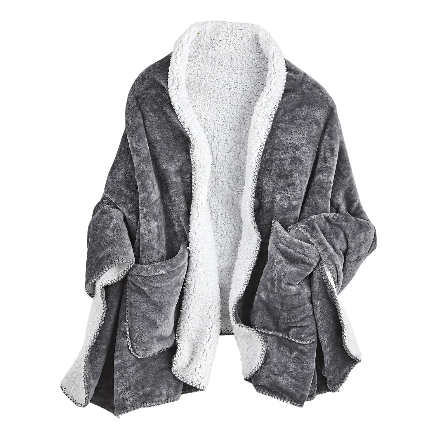 FLORIANA front view grey poncho showing full drape and cozy fit for lounging