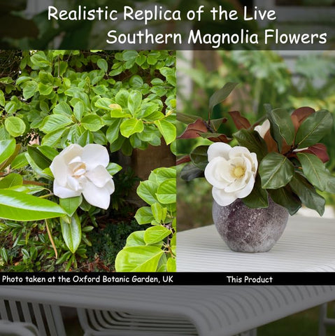 FlorisDecor magnolia held in hand to show 6-inch bloom scale and easy styling benefit