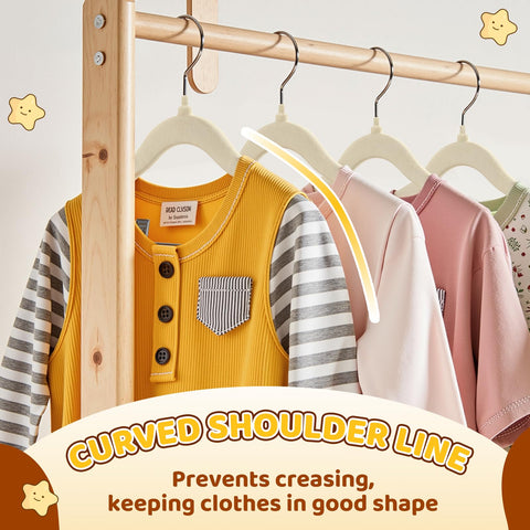 Flottian hangers supporting baby outfits to keep closet organized