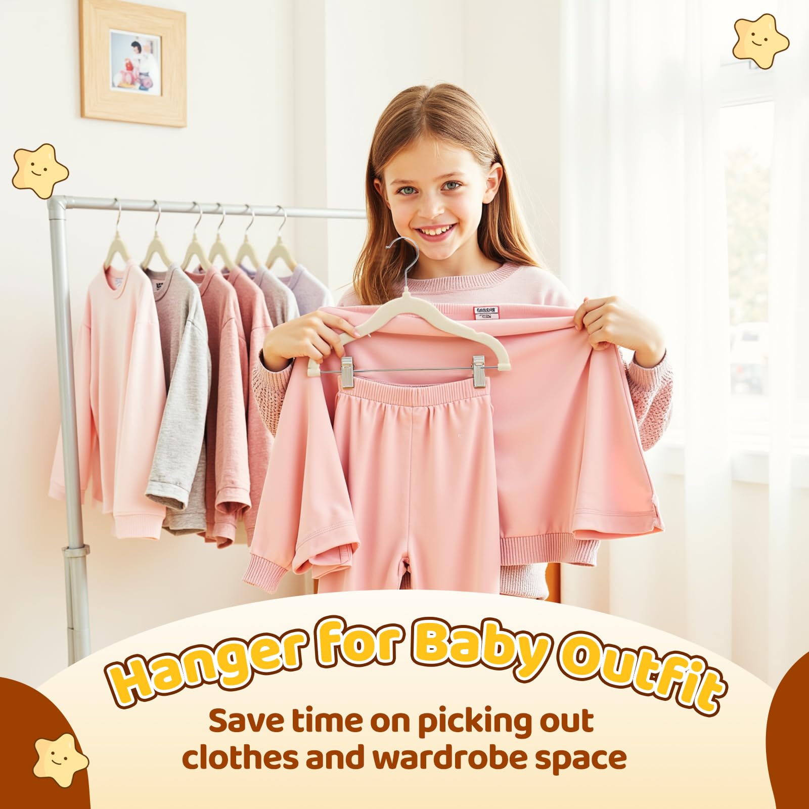 Flottian in a child’s closet showing tidy, easy outfit selection