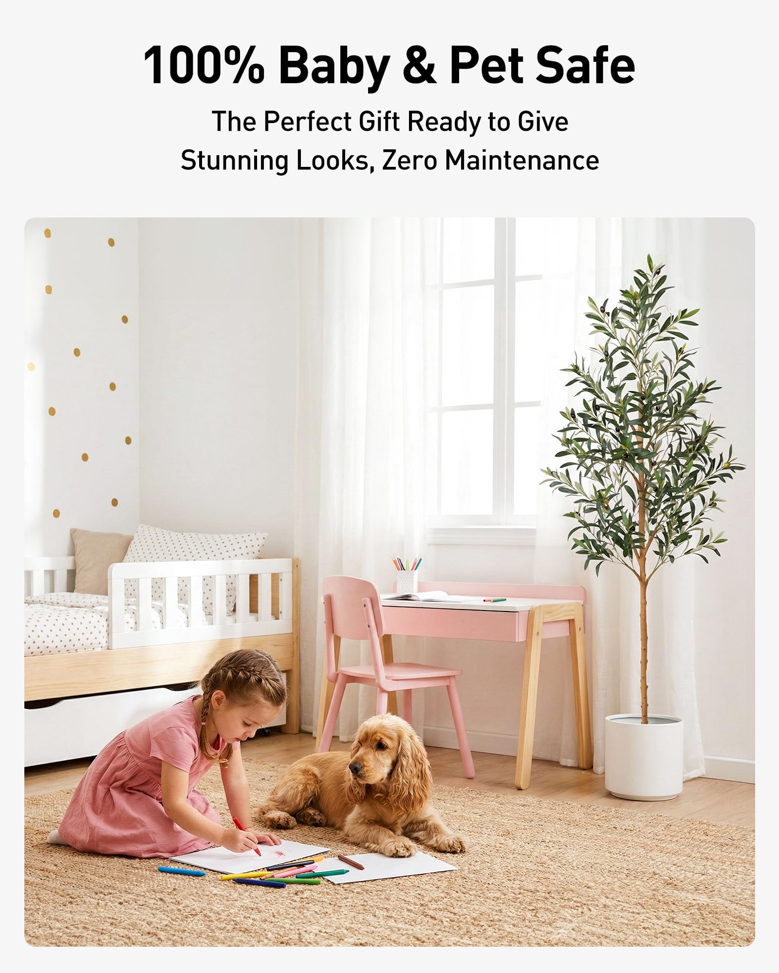 FLOWORLD tree in office corner creating low-maintenance decor appeal