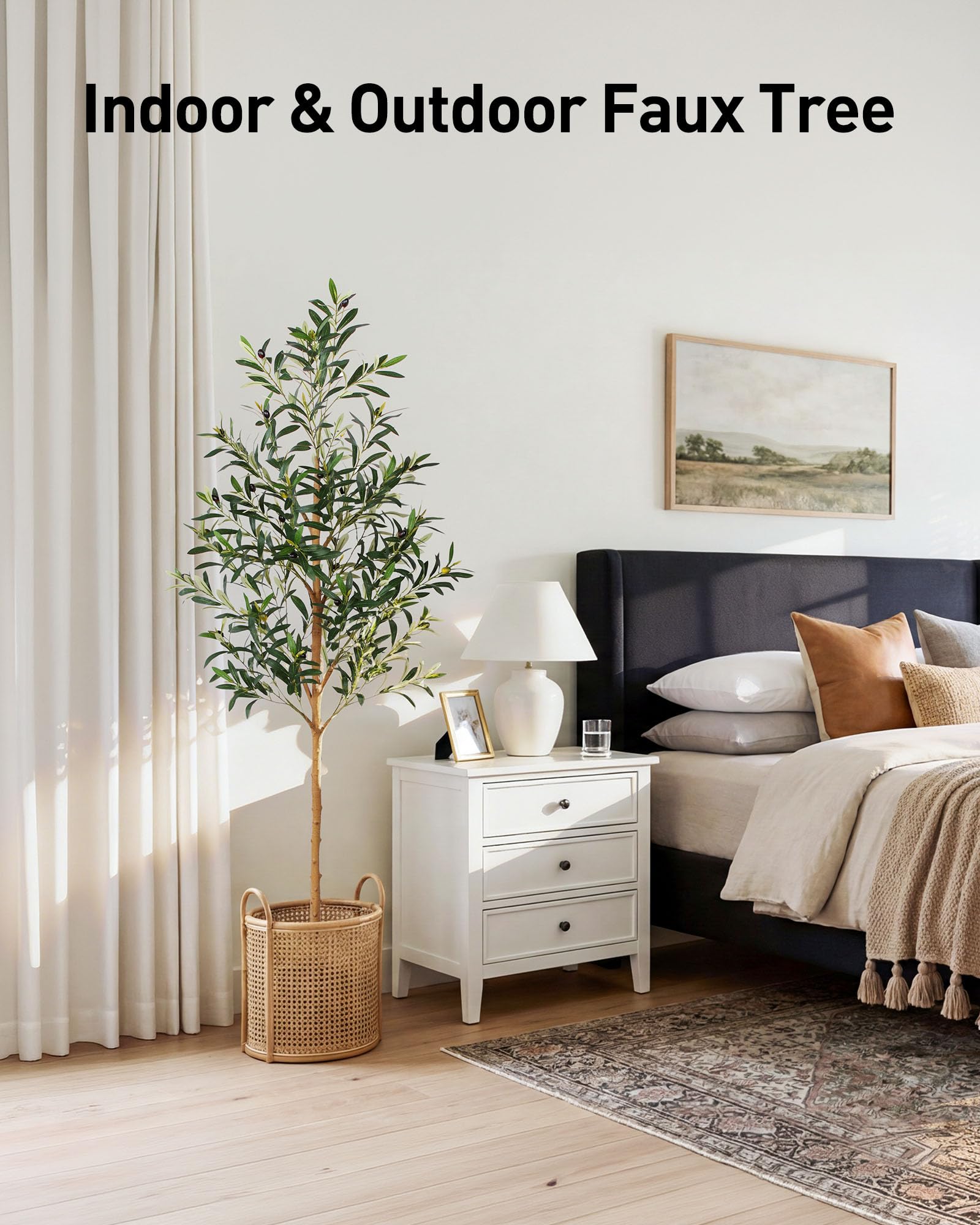 FLOWORLD tree beside chair size comparison showing true 6ft scale