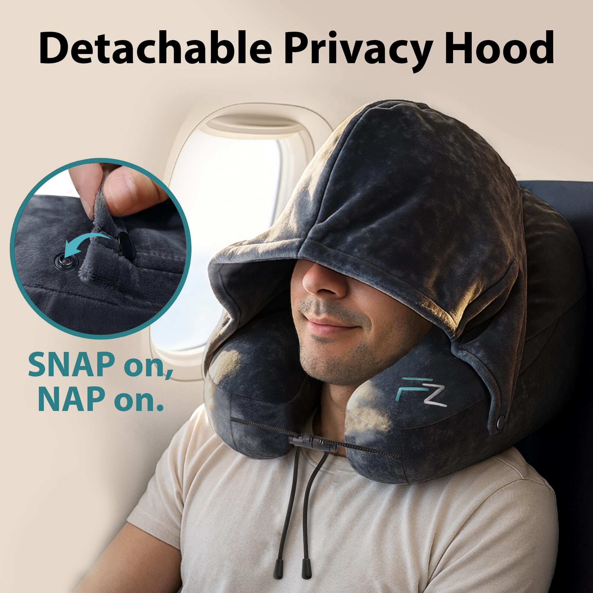 FLOWZOOM hood clipped on in dim cabin for light reduction and added privacy