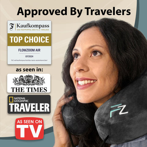 FLOWZOOM size L next to hand showing scale and true-to-size travel fit
