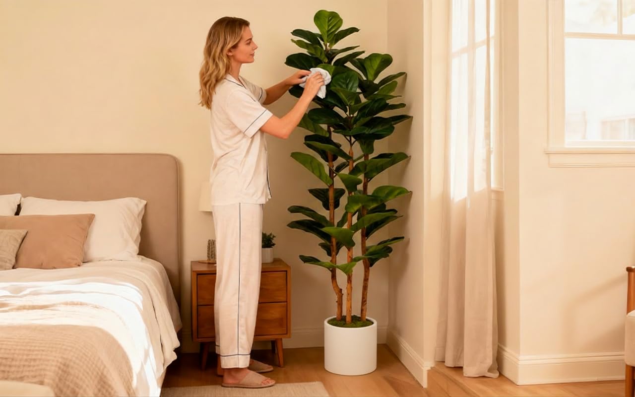 FLRLIVING faux tree in living room enhances ambiance and softness