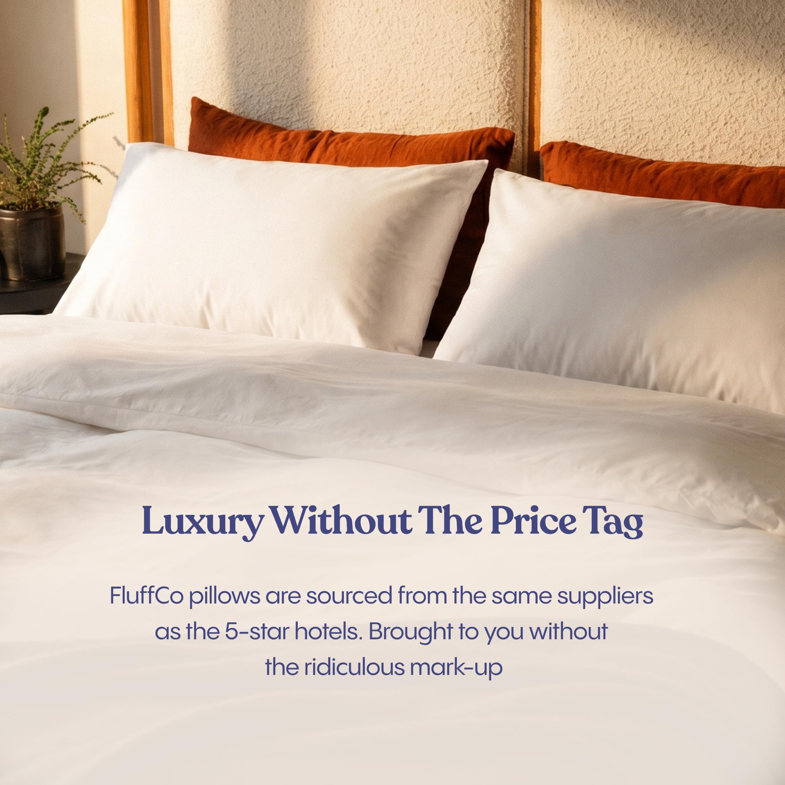 FluffCo pillow beside ruler showing 20x36 inch king-size proportions
