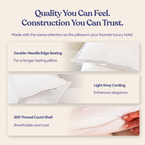 FluffCo pillow next to ruler showing standard/queen size accuracy