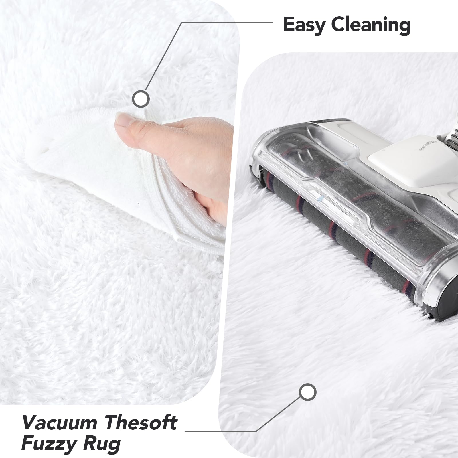 Fluffyrug detail edge stitching illustrates durable finish and longevity