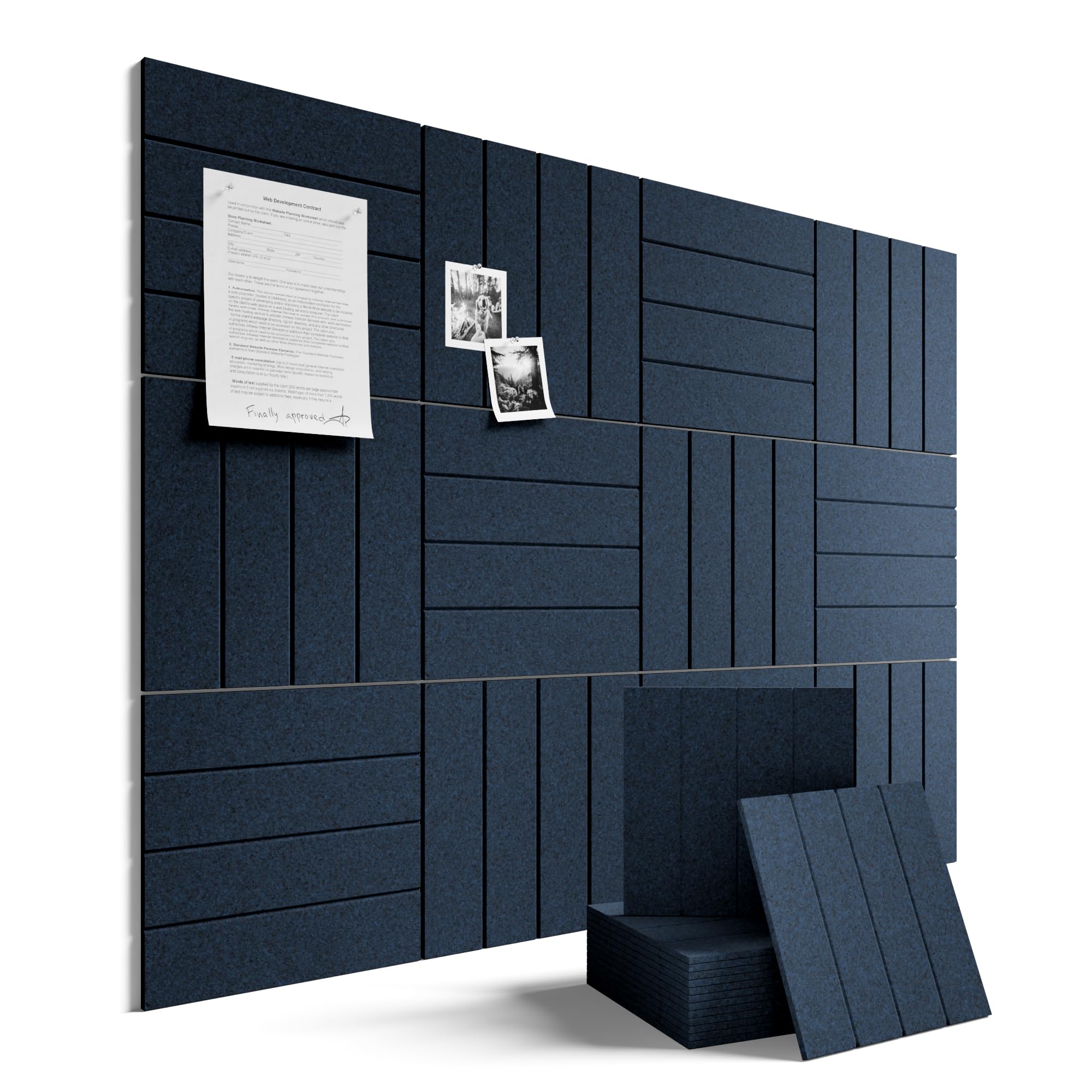 Fluxynara front view of Carbon Blue 48x36 felt board showing clean installation and professional look