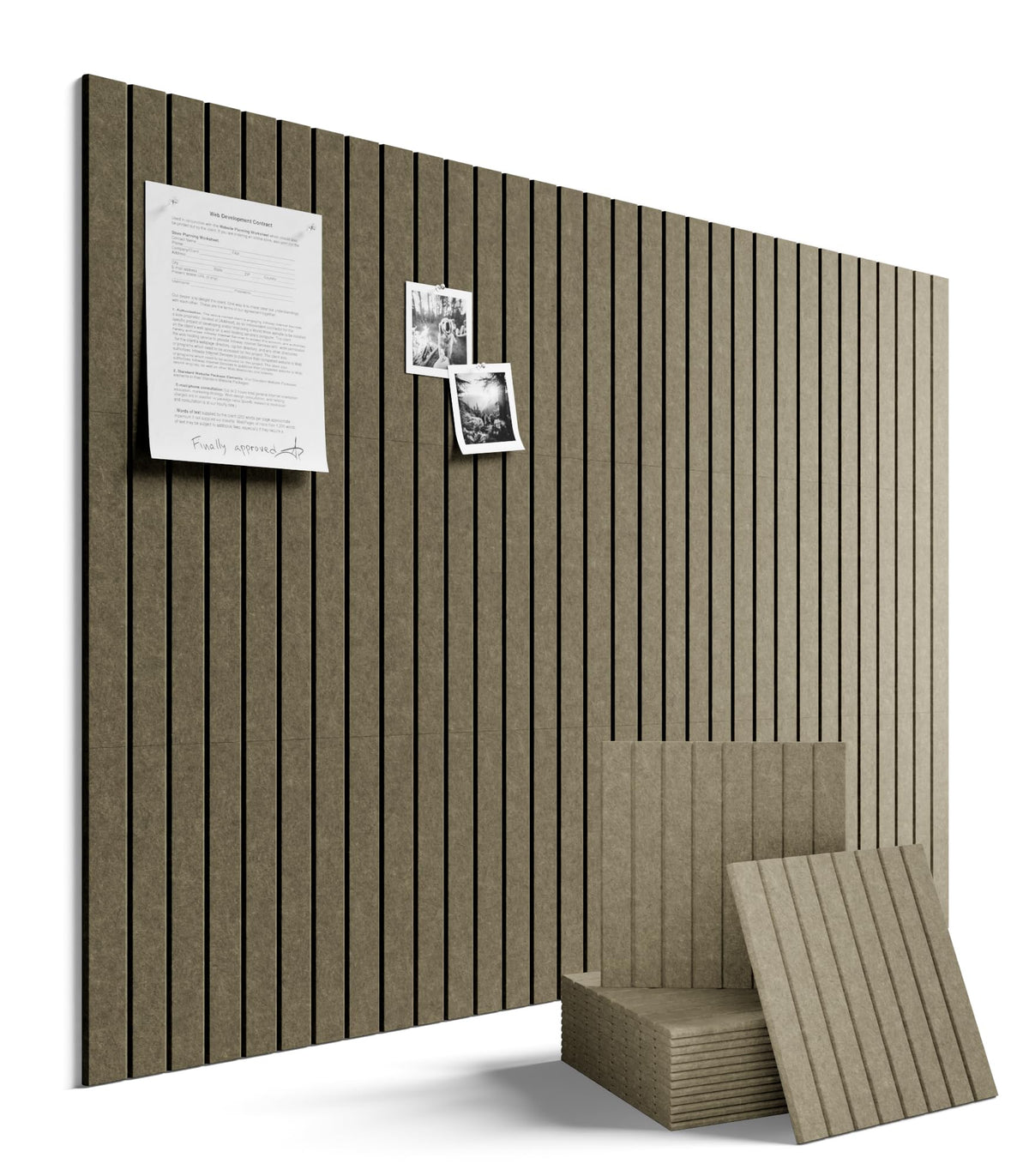 Fluxynara front view of assembled earth brown felt tiles showing clean display benefit