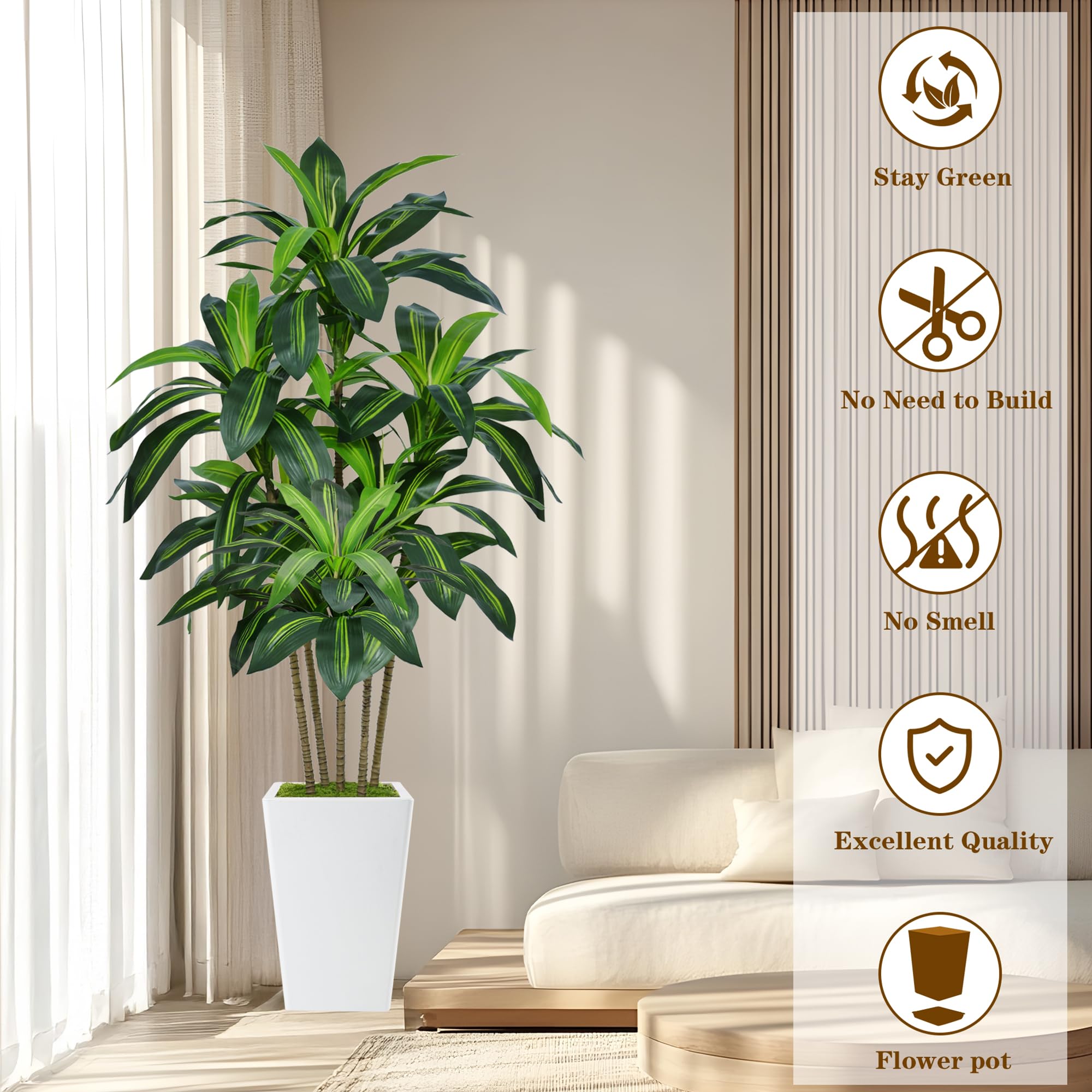 Flydeer dracaena staged in a modern living room for effortless room styling