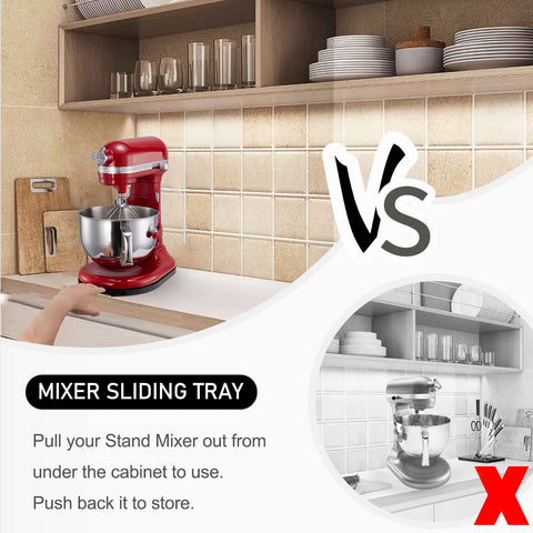 Flyisland side profile demonstrating low tray under cabinet to save space