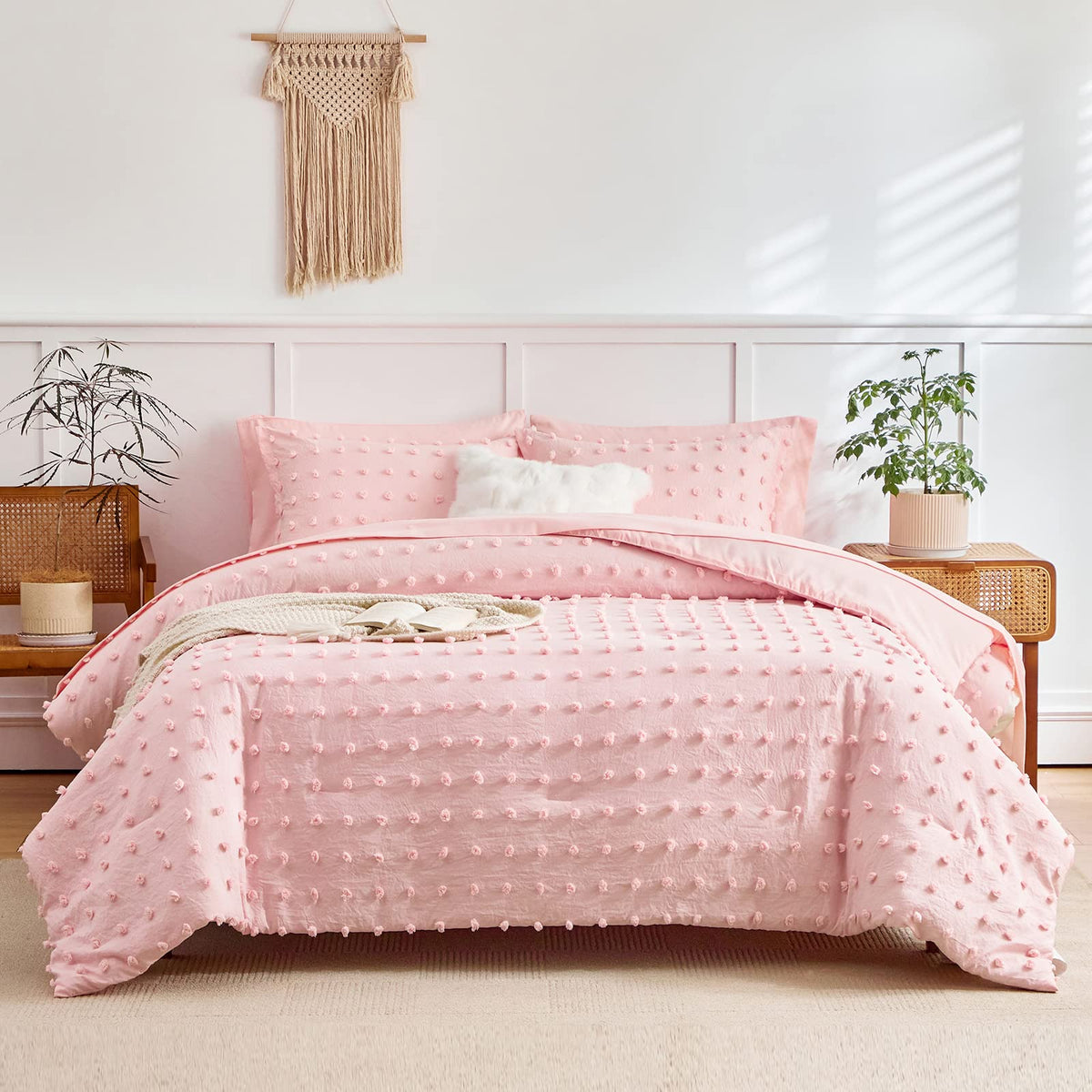 Flysheep front view of pink twin comforter set showing full design and color appeal
