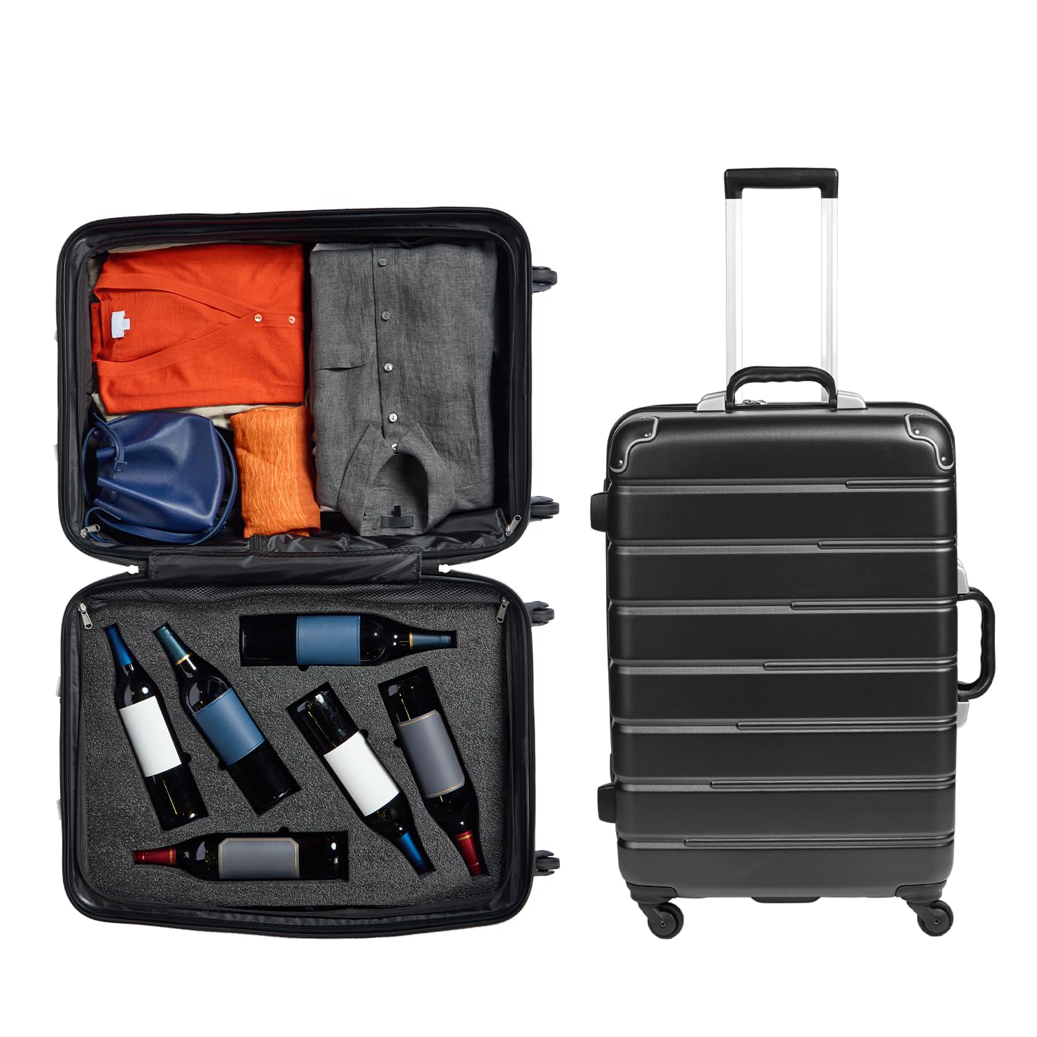 FlyWithWine front view black case showing sleek exterior and travel-ready protection