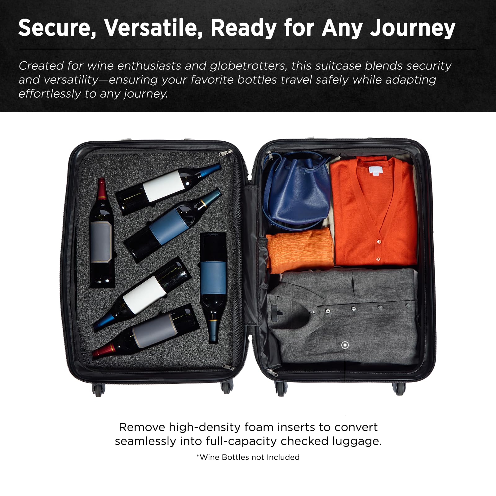 FlyWithWine open case with 12 bottles showing organized storage and impact isolation