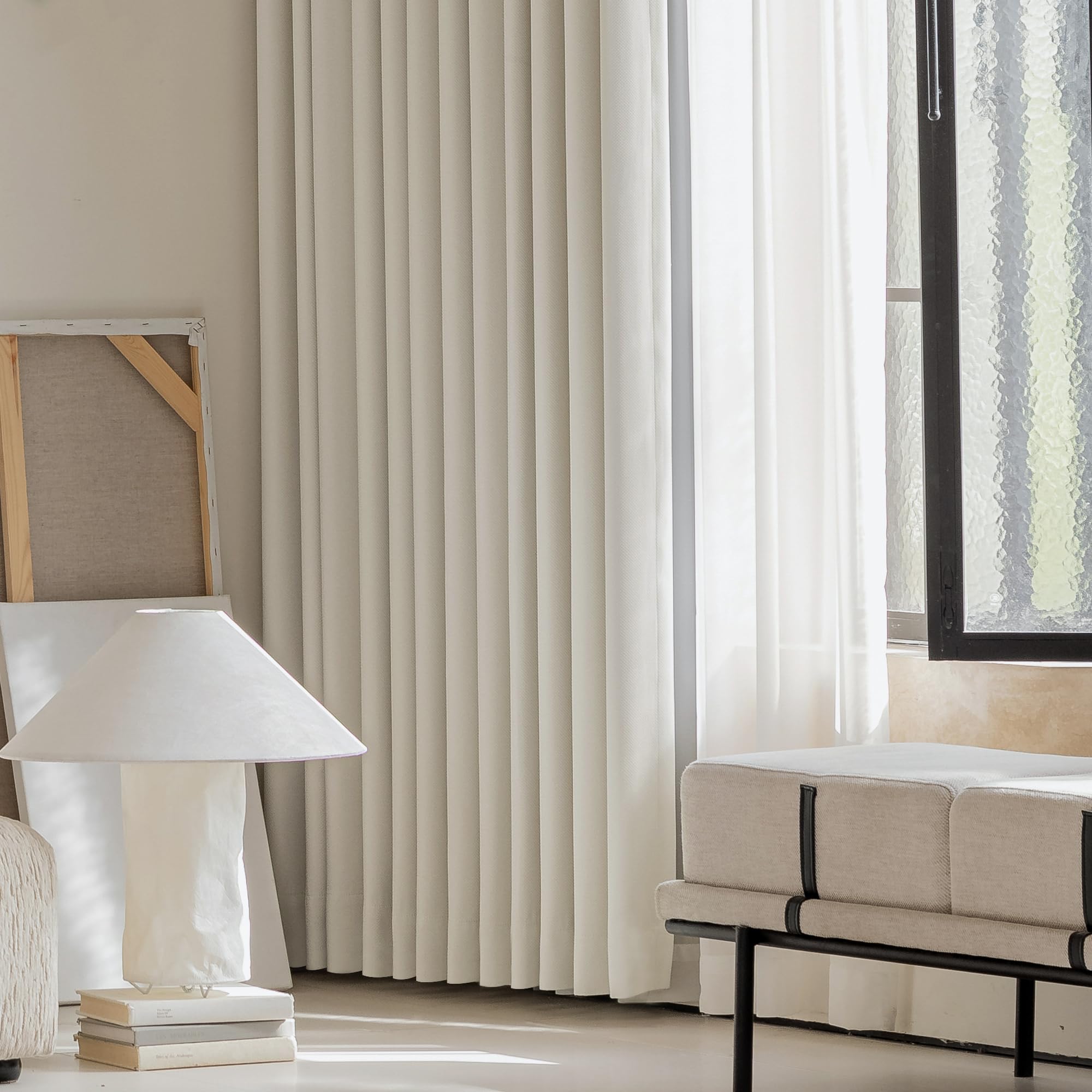 FMFUNCTEX curtains shown with ruler to illustrate 84 inch length and scale
