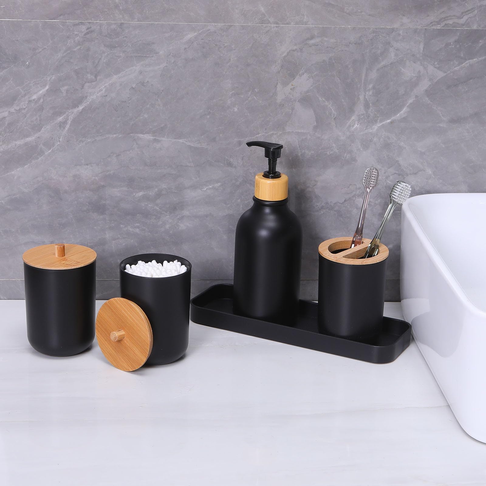 FNGJMJG styled bathroom scene showing cohesive modern decor