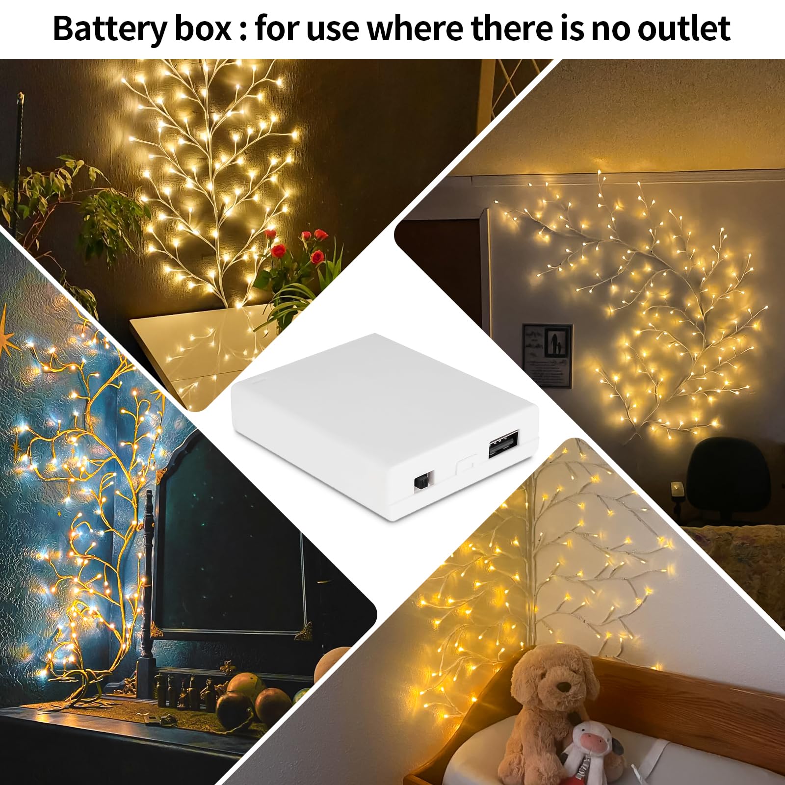 FNHMSL USB and AA battery box close-up enabling outlet-free placement and flexibility