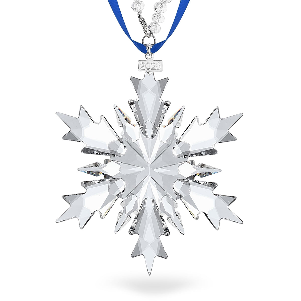 FNNVSS crystal snowflake front view showing clear facets and festive sparkle