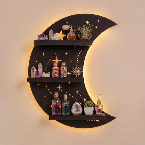 FNYDOX front view of crescent moon shelf showing elegant shape and display benefit