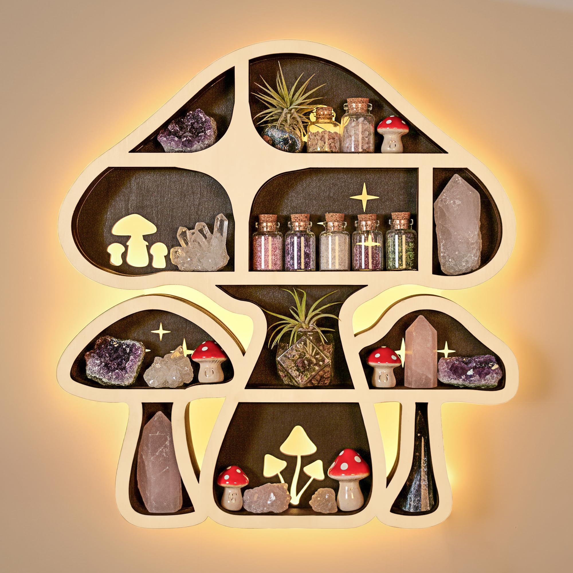 FNYDOX front view of mushroom shelf highlighting charming display benefit