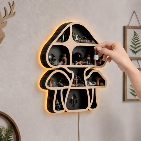 FNYDOX LED-lit shelf in low light emphasizing mood lighting benefit