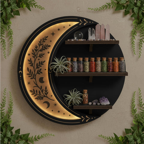 FNYDOX front view of crescent moon shelf showing shape and storage benefit