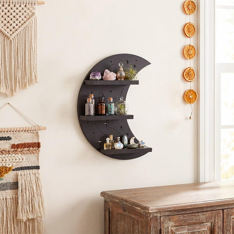 FNYDOX moon shelf mounted above bed creating ambient mood and cozy benefit