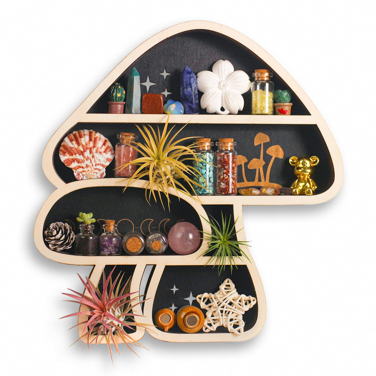 FNYDOX mushroom shelf front view showing cute shape and neat display
