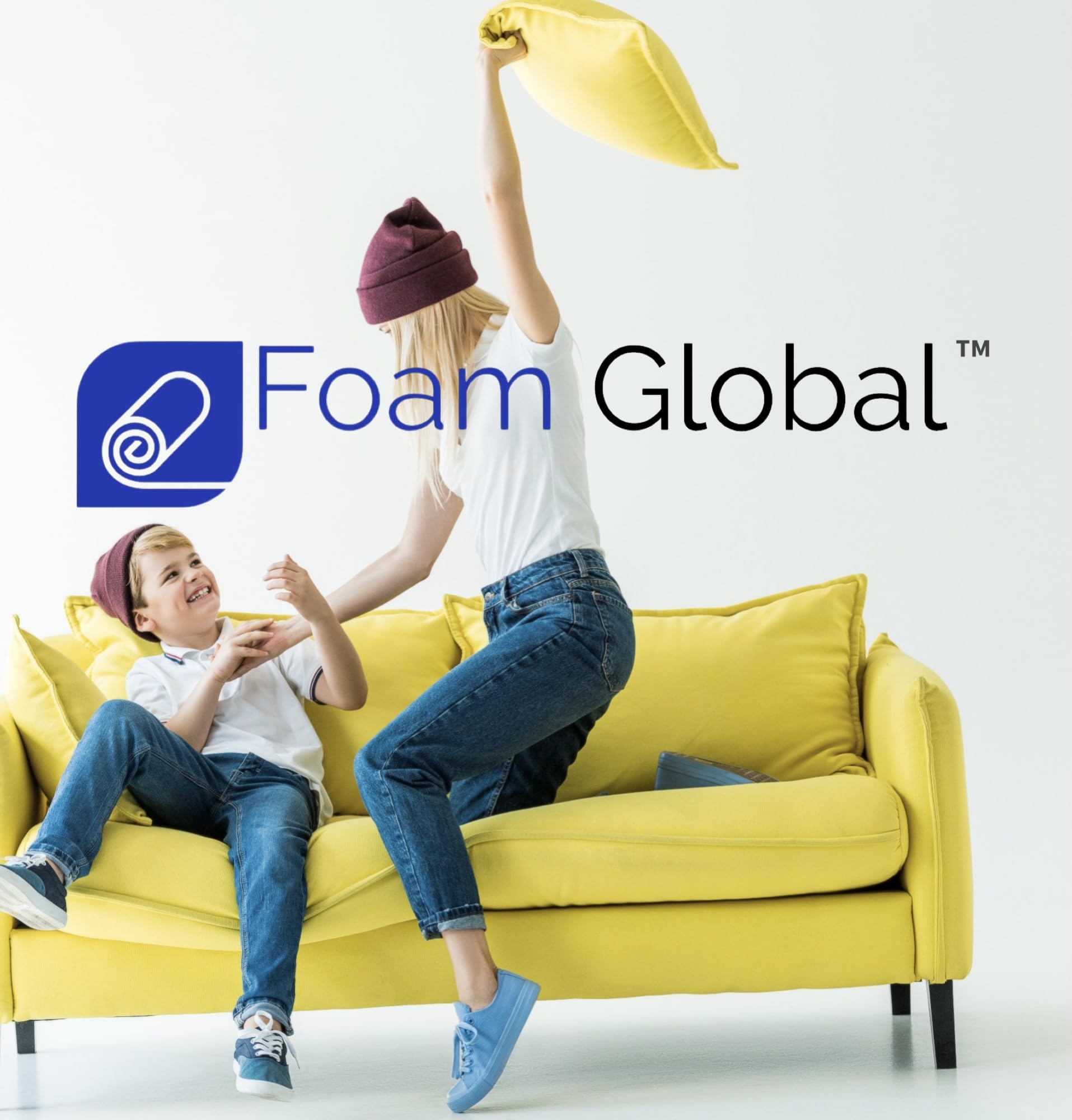 Foam Global product label made in USA and CertiPUR-US badge confirming safer foam