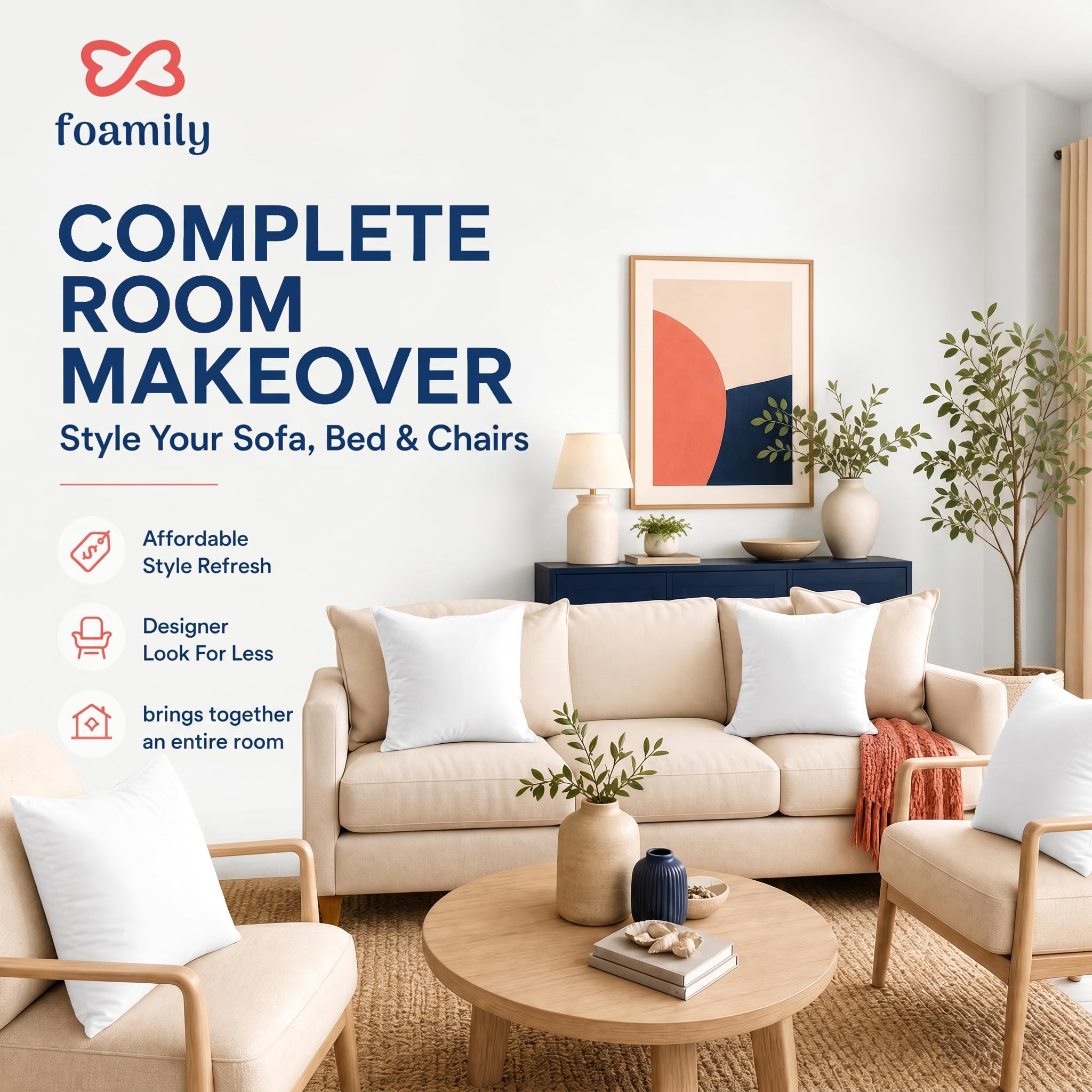 Foamily set of four arranged on bed to show coordinated, uniform styling benefit