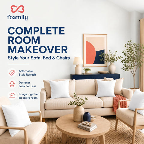 Foamily set of four arranged on bed to show coordinated, uniform styling benefit