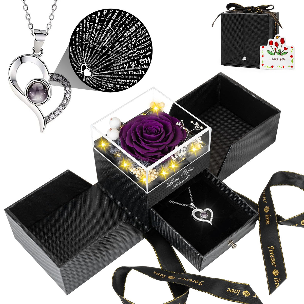 FOCIE preserved purple rose in glass dome showing elegant display benefit
